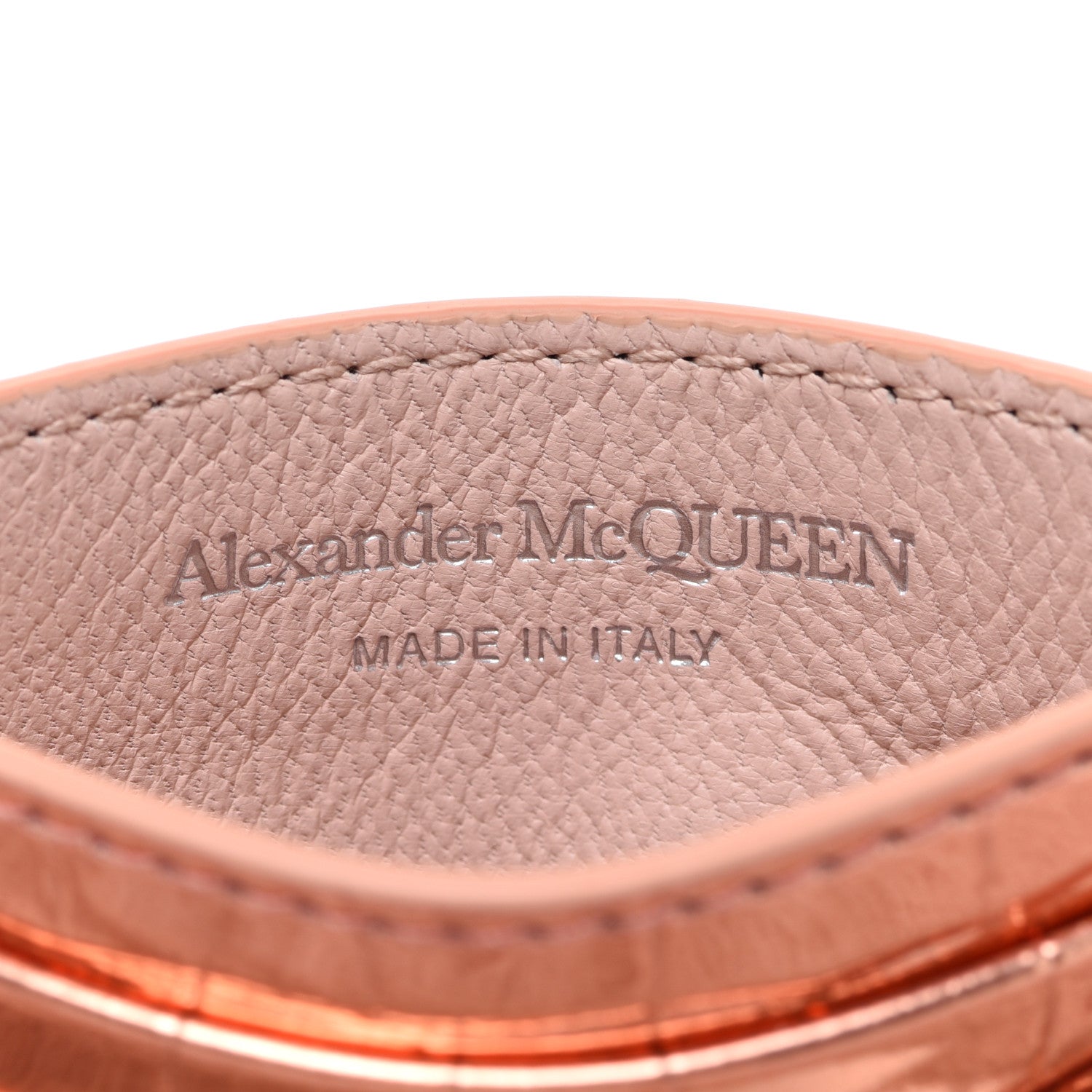 Alexander McQueen Calfskin Crocodile Embossed Skull Card Holder Rose Gold 6 of 7