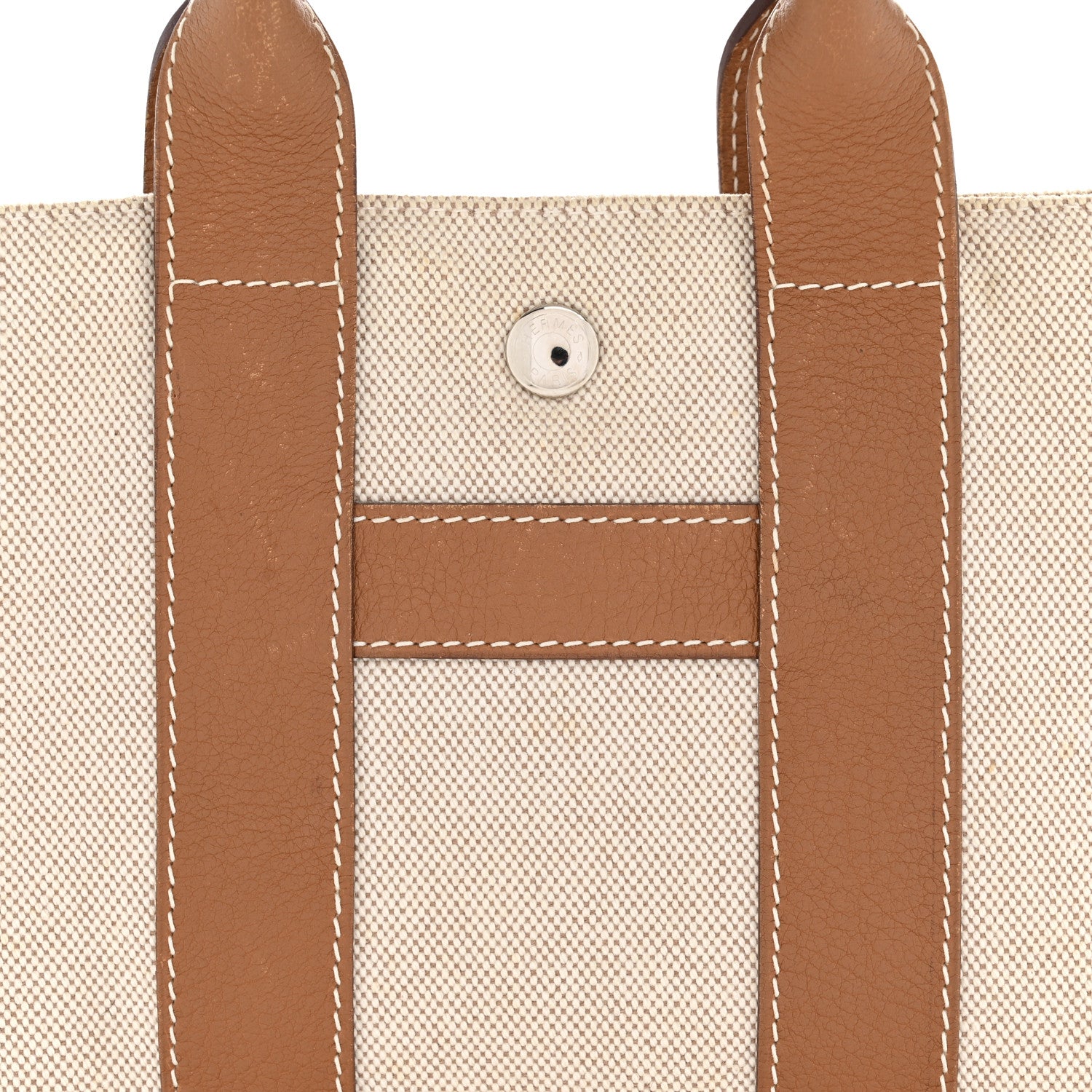 Hermes Toile Taurillon Clemence Sac Harnais Tote PM Beige Gold 8 of 13