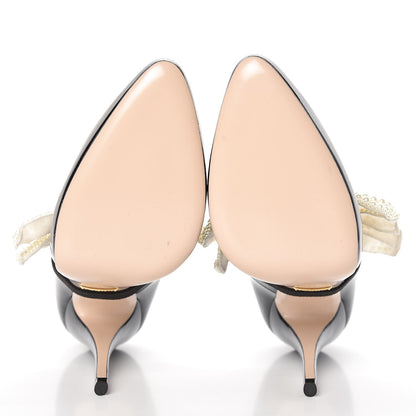 Gucci Polished Calfskin Removable Pearly Bow Elaisa Platform High Heel Pumps 36 Black 6 of 11