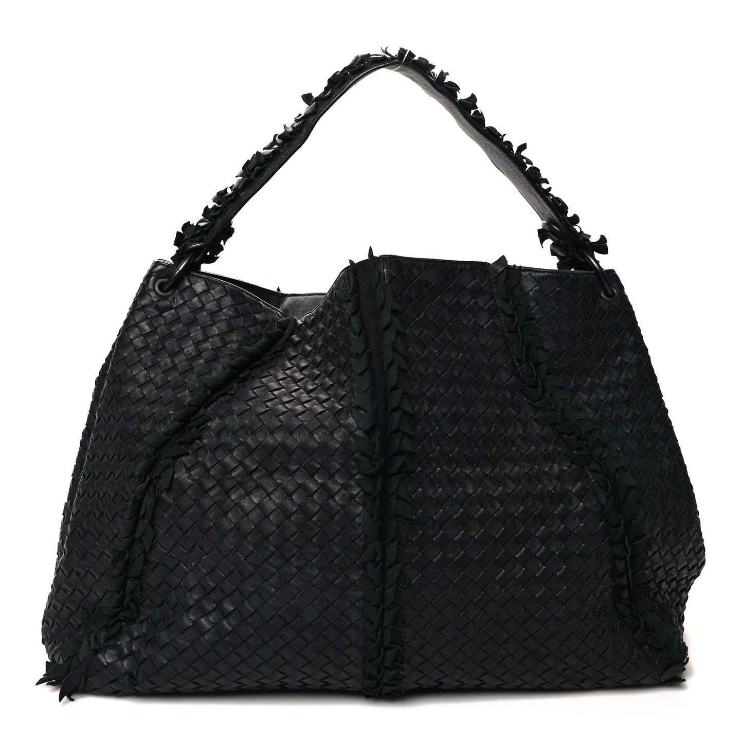 Nappa Intrecciato Large Franges Shoulder Bag Black