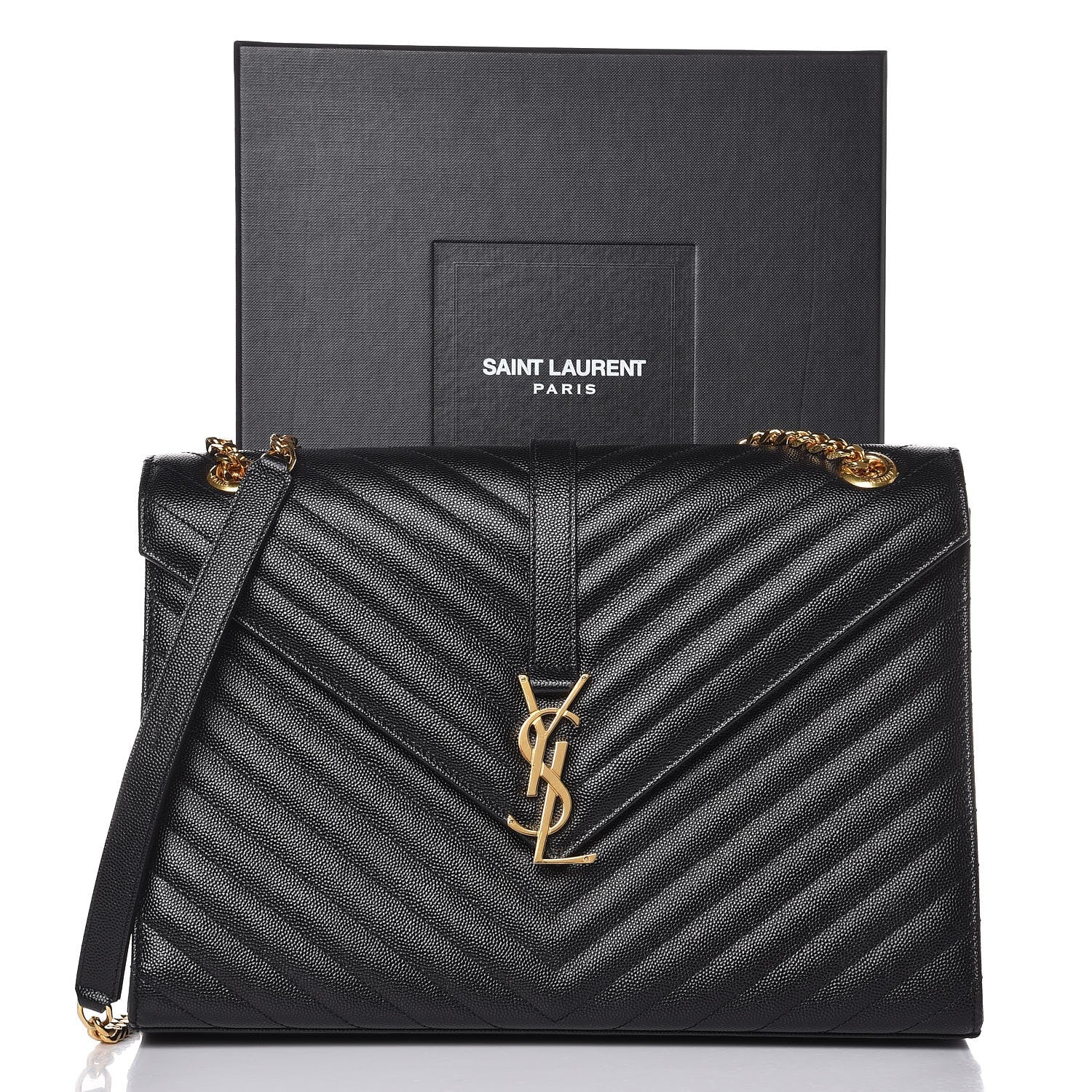Saint Laurent Grain De Poudre Matelasse Chevron Large Monogram Satchel Black 9 of 9