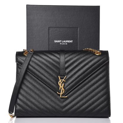 Saint Laurent Grain De Poudre Matelasse Chevron Large Monogram Satchel Black 9 of 9
