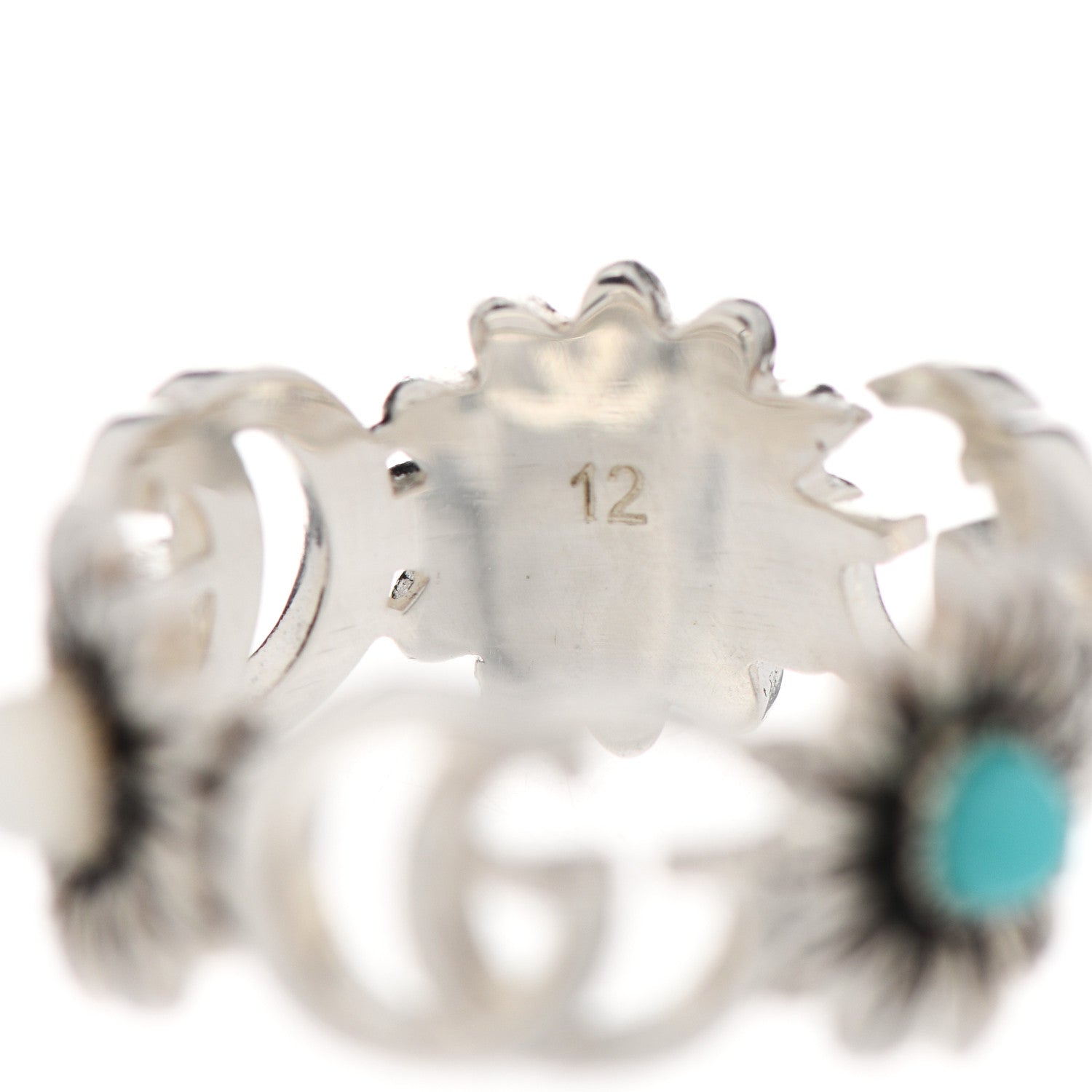 Gucci Sterling Silver Mother of Pearl Blue Topaz Flower Marmont Double G Ring 51 5.75 5 of 6