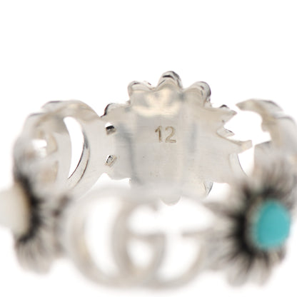 Gucci Sterling Silver Mother of Pearl Blue Topaz Flower Marmont Double G Ring 51 5.75 5 of 6