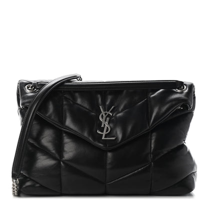 Saint Laurent Lambskin Quilted Medium Loulou Puffer Monogram Chain Satchel Black 1 of 9