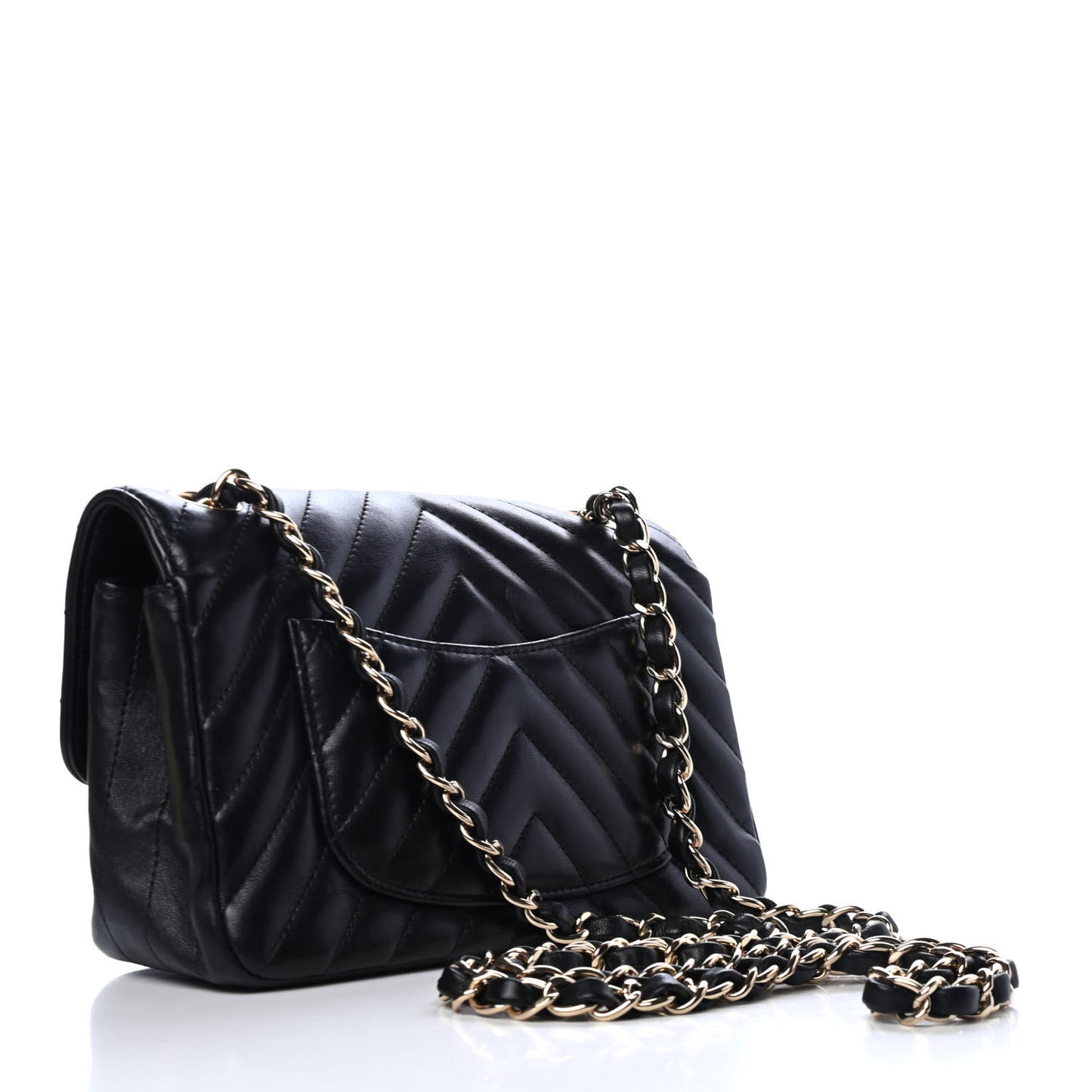 Lambskin Chevron Quilted Mini Rectangular Flap Black