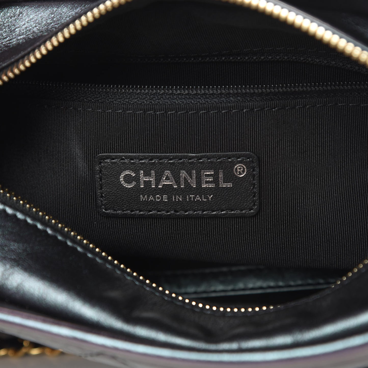 Iridescent Aged Calfskin Quilted Small Gabrielle Hobo Black
