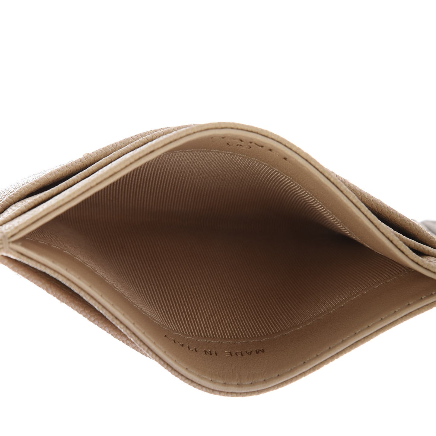 Iridescent Caviar Quilted Card Holder Beige