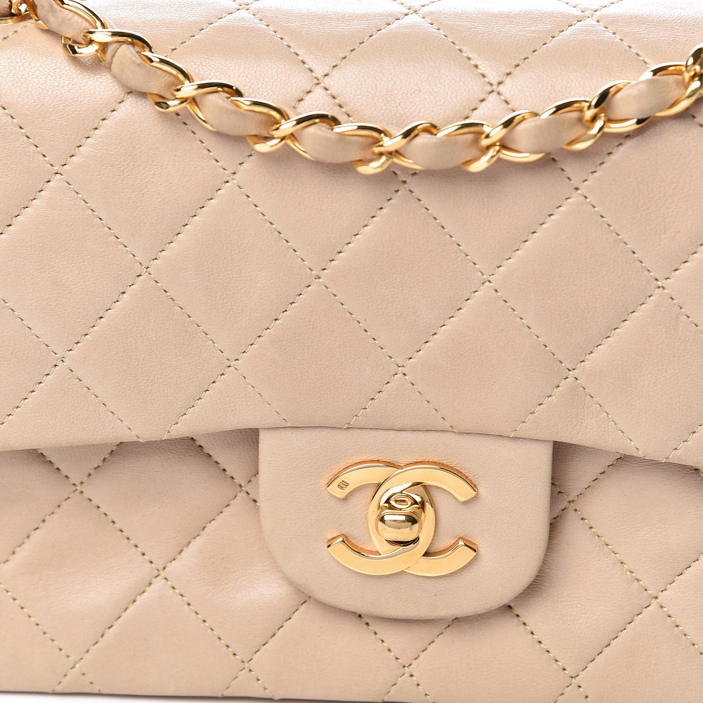 Lambskin Quilted Small Double Flap Beige