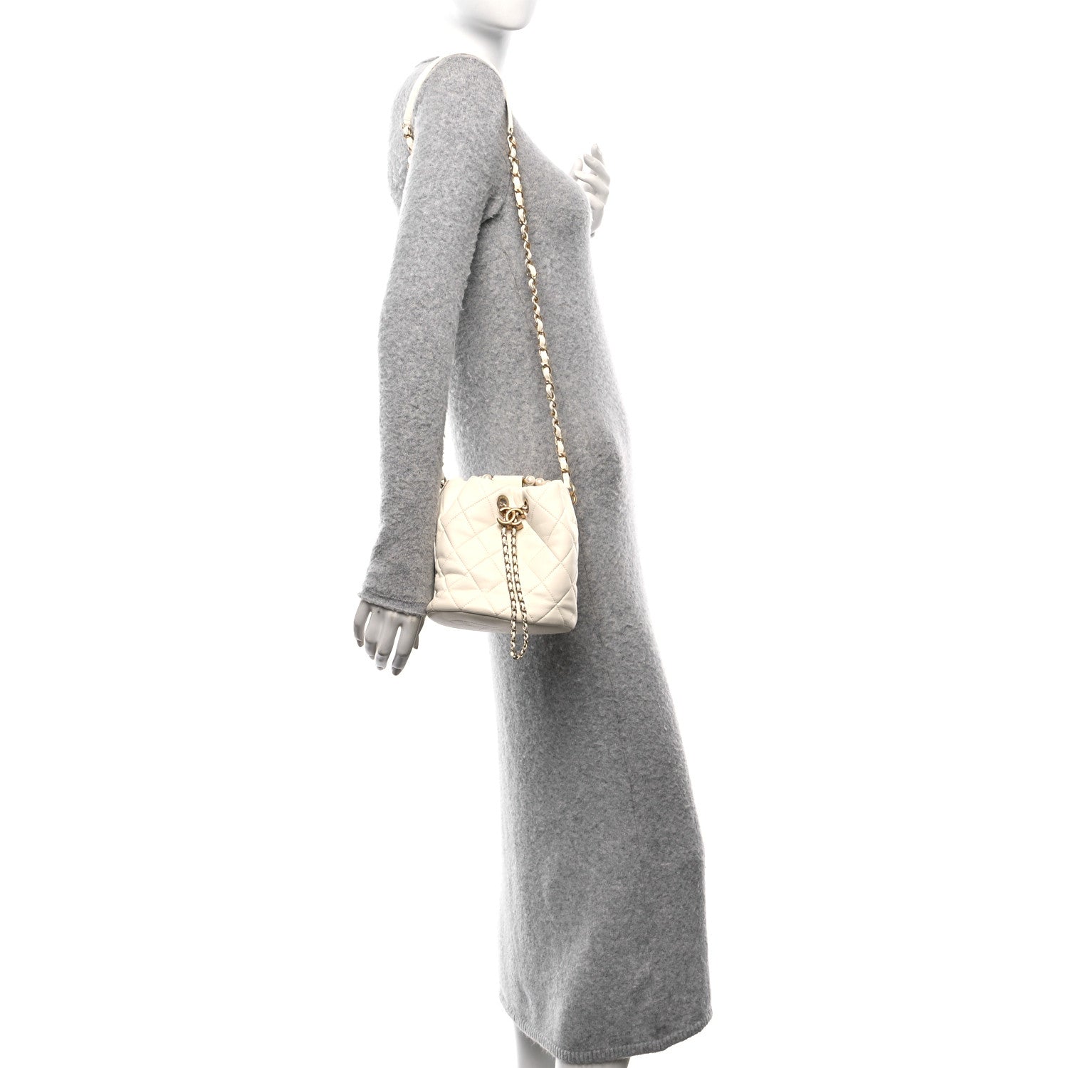 Chanel Lambskin Quilted Pearl Crown Drawstring Bag White 2 of 10