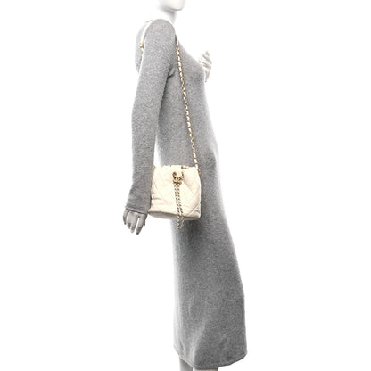 Chanel Lambskin Quilted Pearl Crown Drawstring Bag White 2 of 10