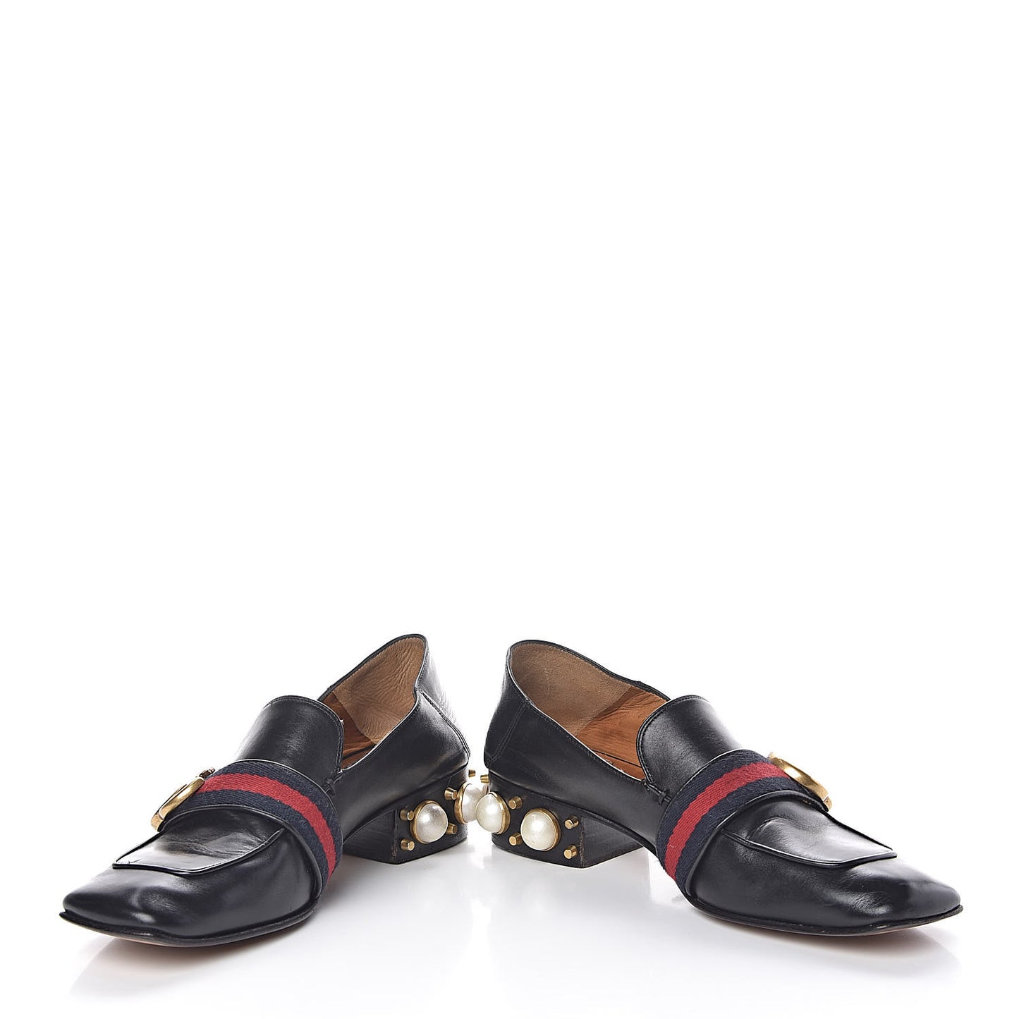 Betis Glamour Calfskin Web Pearl Embellished Peyton 35mm Loafer Pumps 37 Black