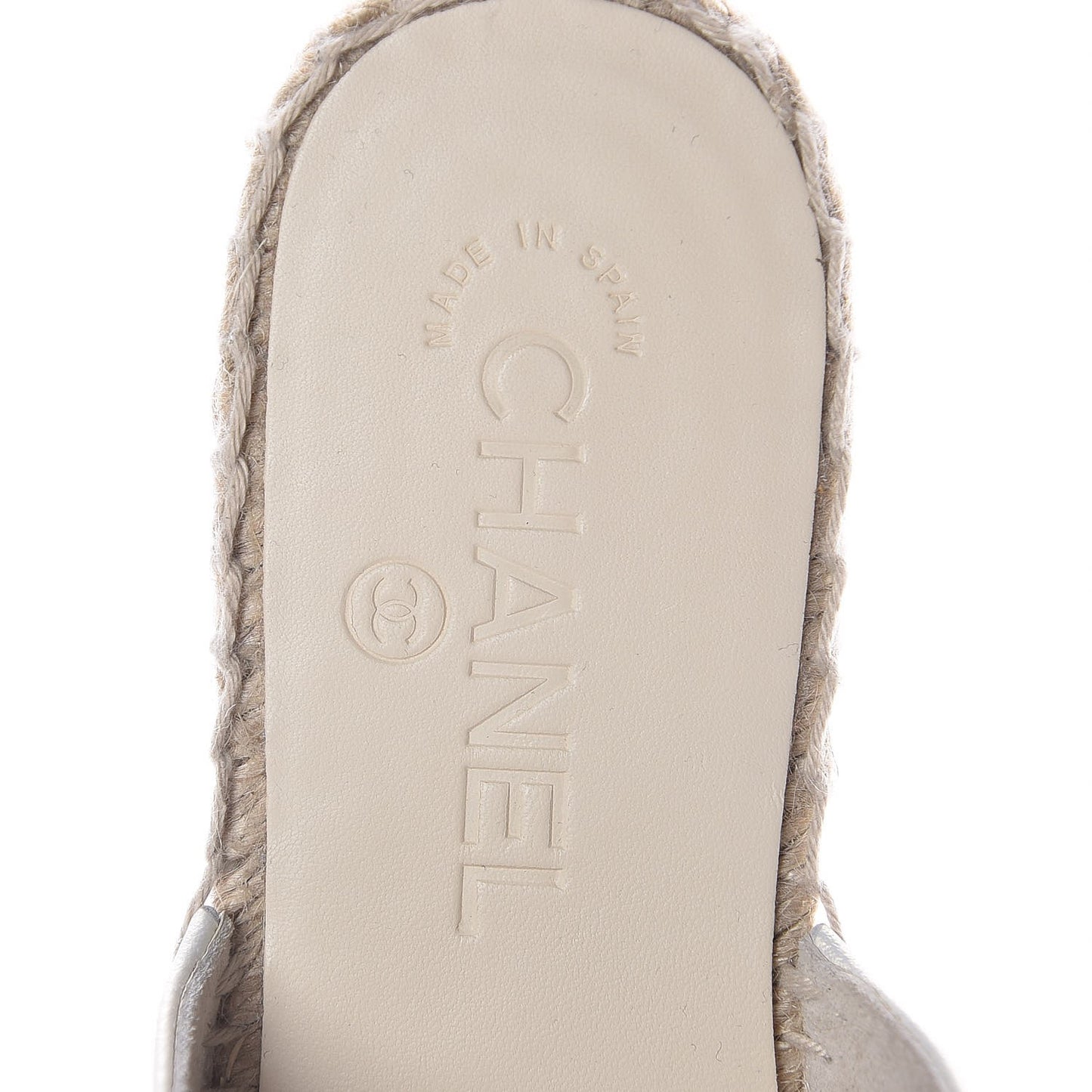 Iridescent Goatskin CC Espadrille Mules 36 Ivory Black