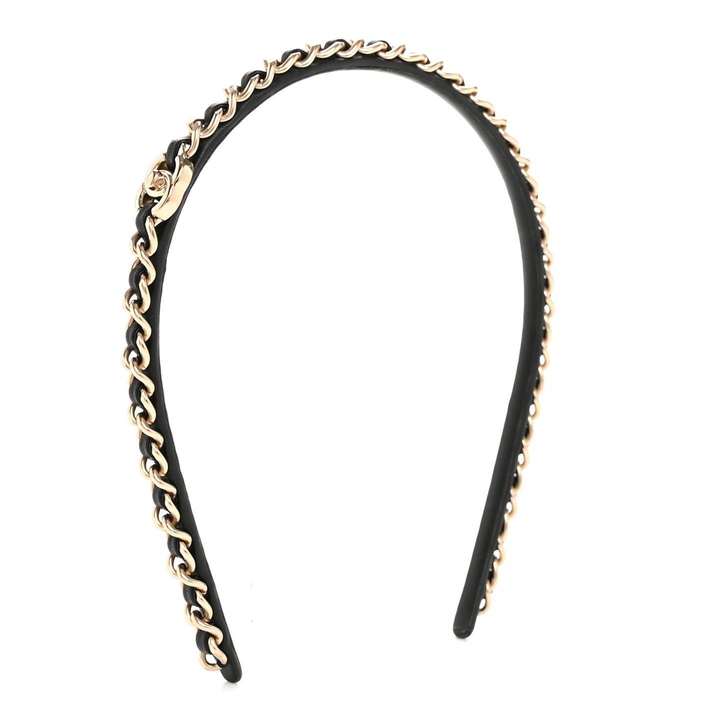 Metal Lambskin CC Turnlock Chain Headband Gold Black