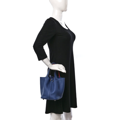 Hermes Taurillon Clemence Swift Eclat Picotin Lock 18 PM Bleu Brighton Capucine 2 of 9