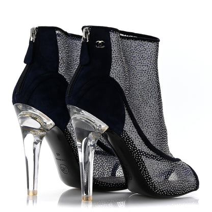 Chanel Mesh Crystal Open Toe Ankle Boots 40 Navy 5 of 12