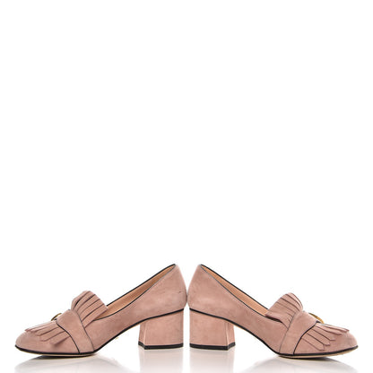 Gucci Suede GG Marmont Fringe Loafer Pumps 36 Blush 5 of 11