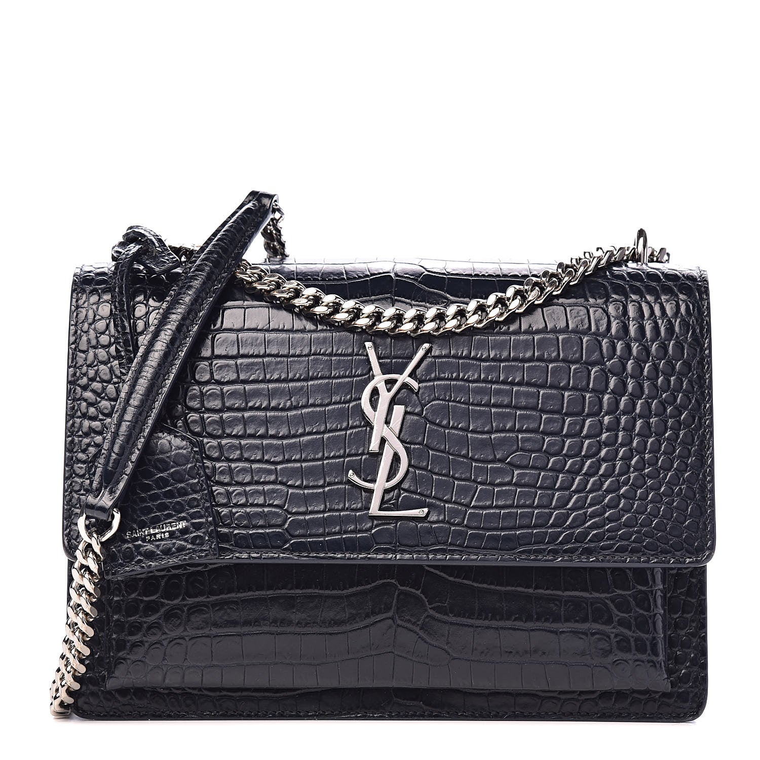 Saint Laurent Calfskin Crocodile Embossed Medium Monogram Sunset Navy 1 of 12