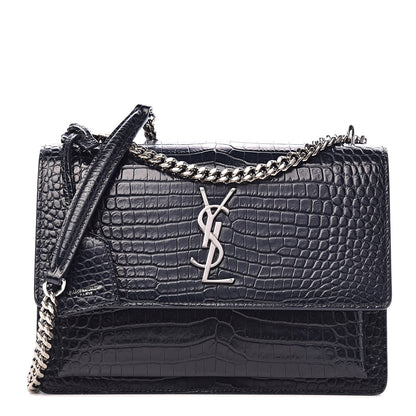Saint Laurent Calfskin Crocodile Embossed Medium Monogram Sunset Navy 1 of 12