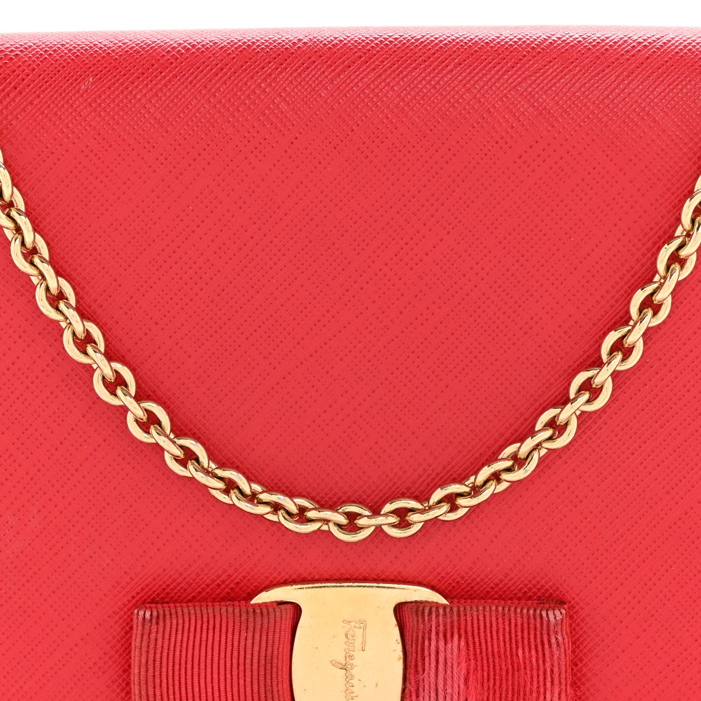 Hammered Calfskin Mini Miss Vara Bow Chain Bag Red