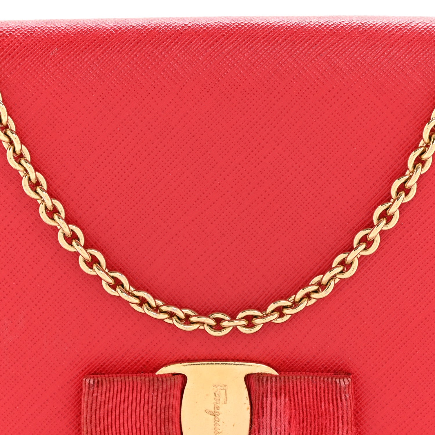 Salvatore Ferragamo Hammered Calfskin Mini Miss Vara Bow Chain Bag Red 7 of 11