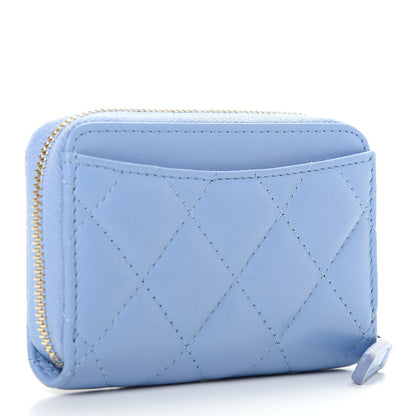 Chanel Lambskin Quilted Zip Around Coin Purse Wallet Light Blue 3 of 8