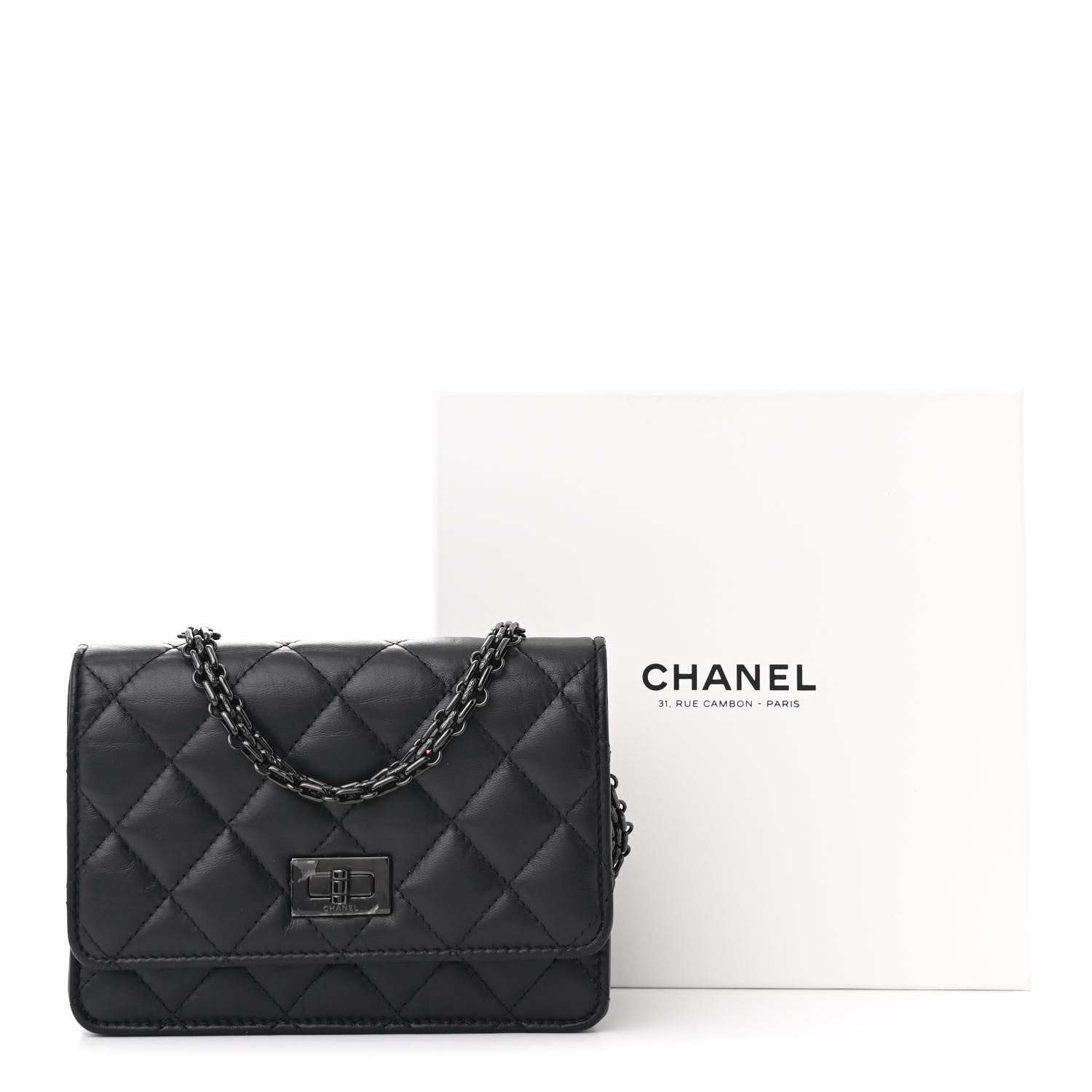 Chanel Aged Calfskin Quilted Mini Reissue Wallet On Chain WOC So Black 14 of 14