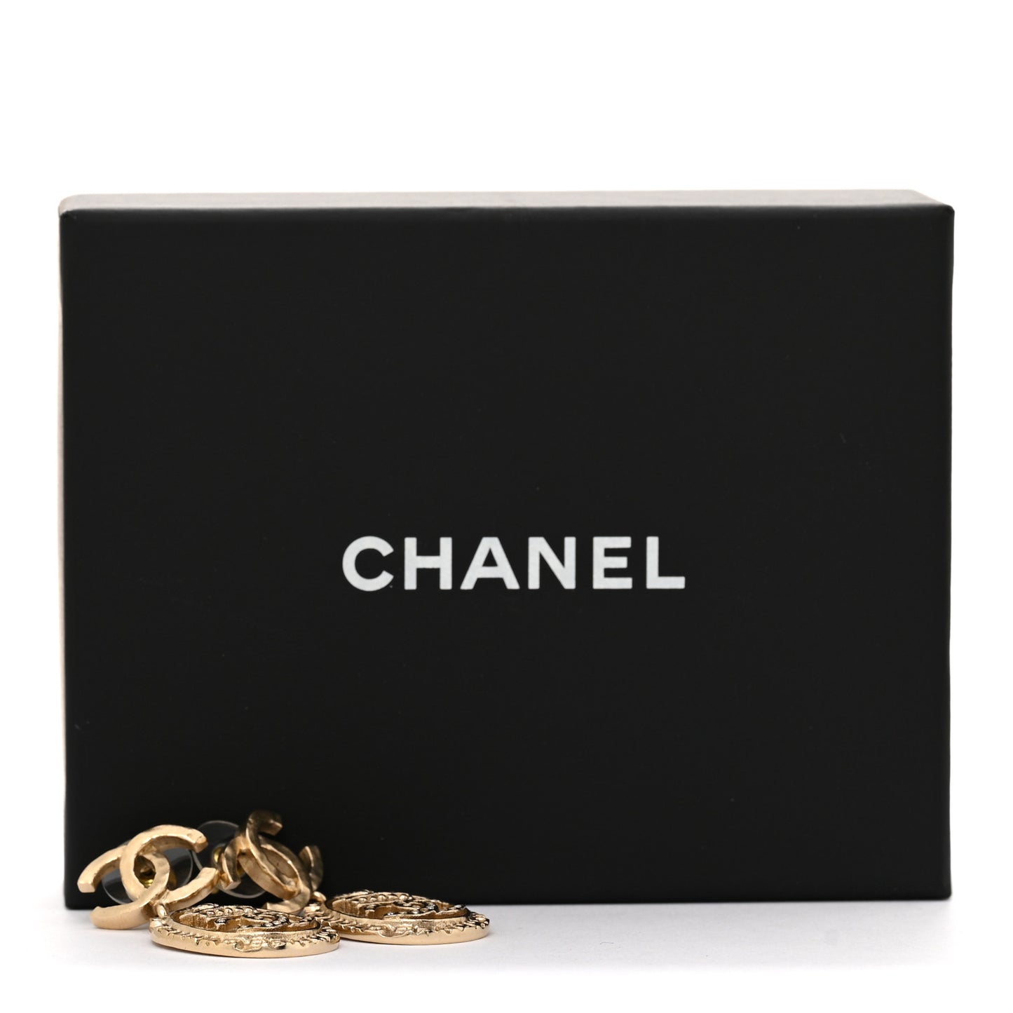 Crystal CC Medallion Drop Earrings Gold