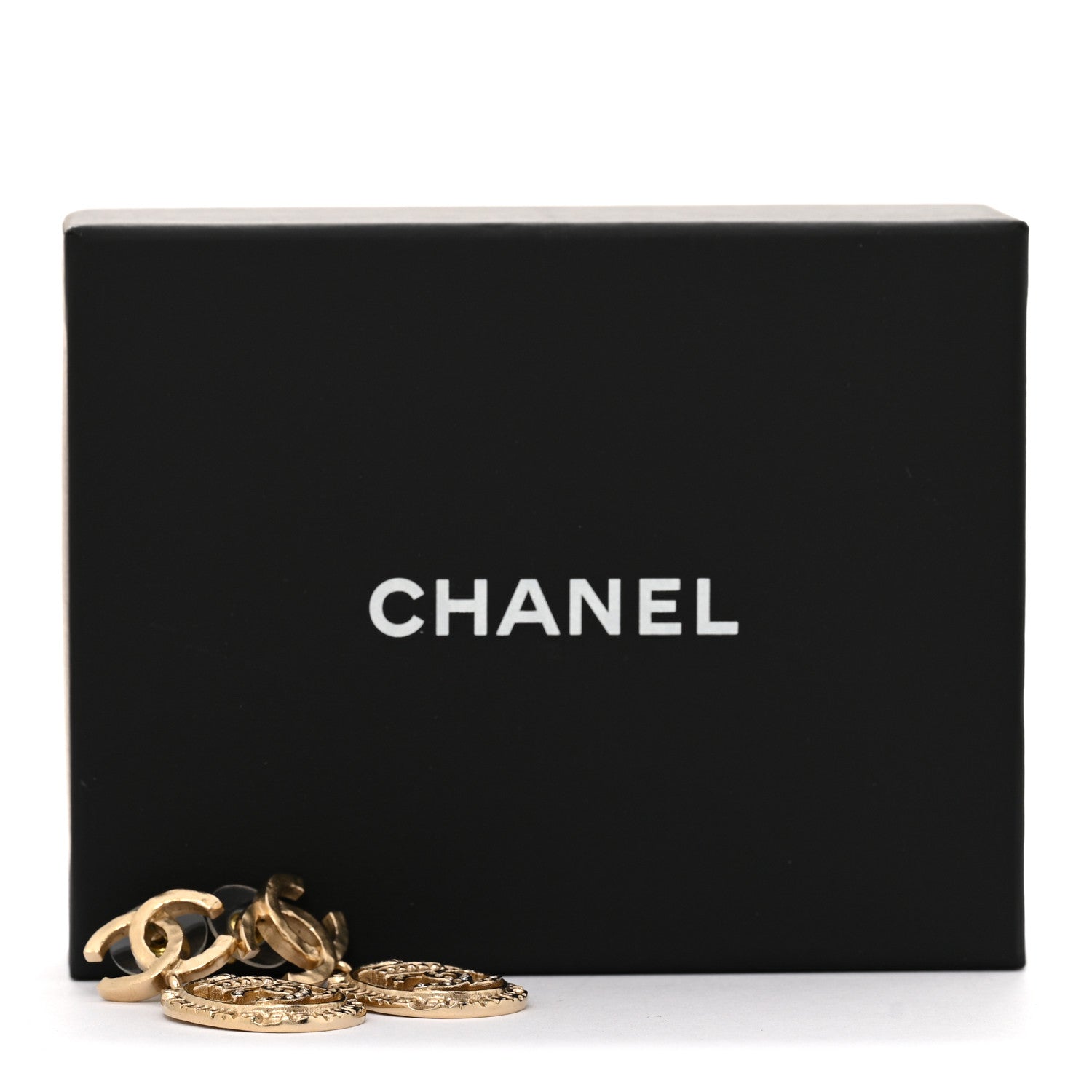 Chanel Crystal CC Medallion Drop Earrings Gold 5 of 5