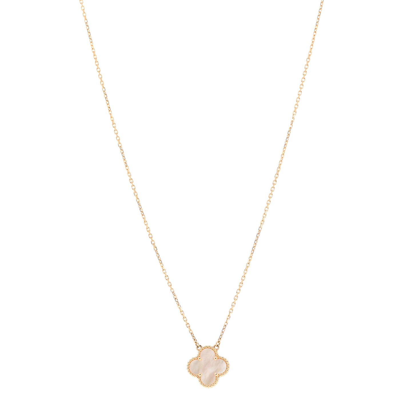 18K Yellow Gold Mother of Pearl Vintage Alhambra Pendant Necklace