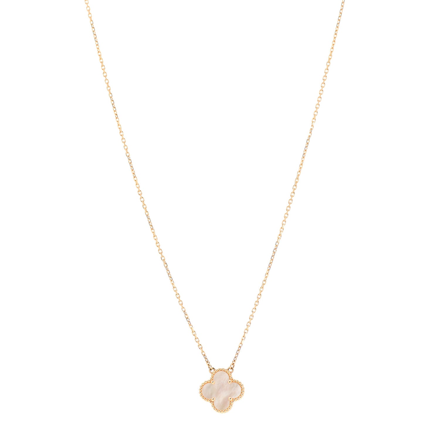 Van Cleef & Arpels 18K Yellow Gold Mother of Pearl Vintage Alhambra Pendant Necklace 1 of 7