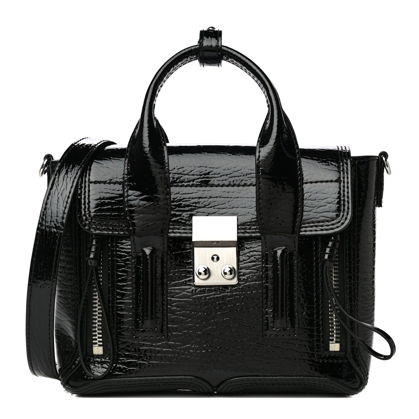 Textured Patent Mini Pashli Satchel Black
