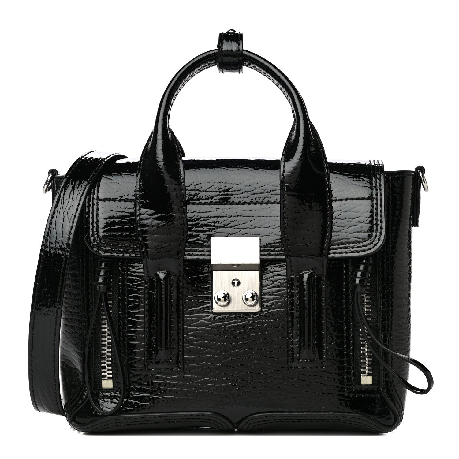 3.1 Phillip Lim Textured Patent Mini Pashli Satchel Black 1 of 9