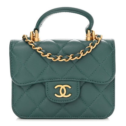 Chanel Lambskin Quilted Top Handle Flap Coin Purse With Chain Green 1 of 12