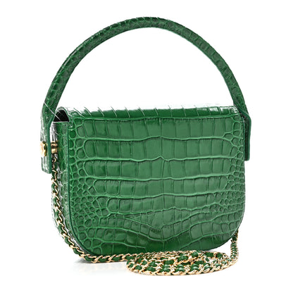 Chanel Calfskin Crocodile Embossed Turn Around Mini Flap Emerald 3 of 11