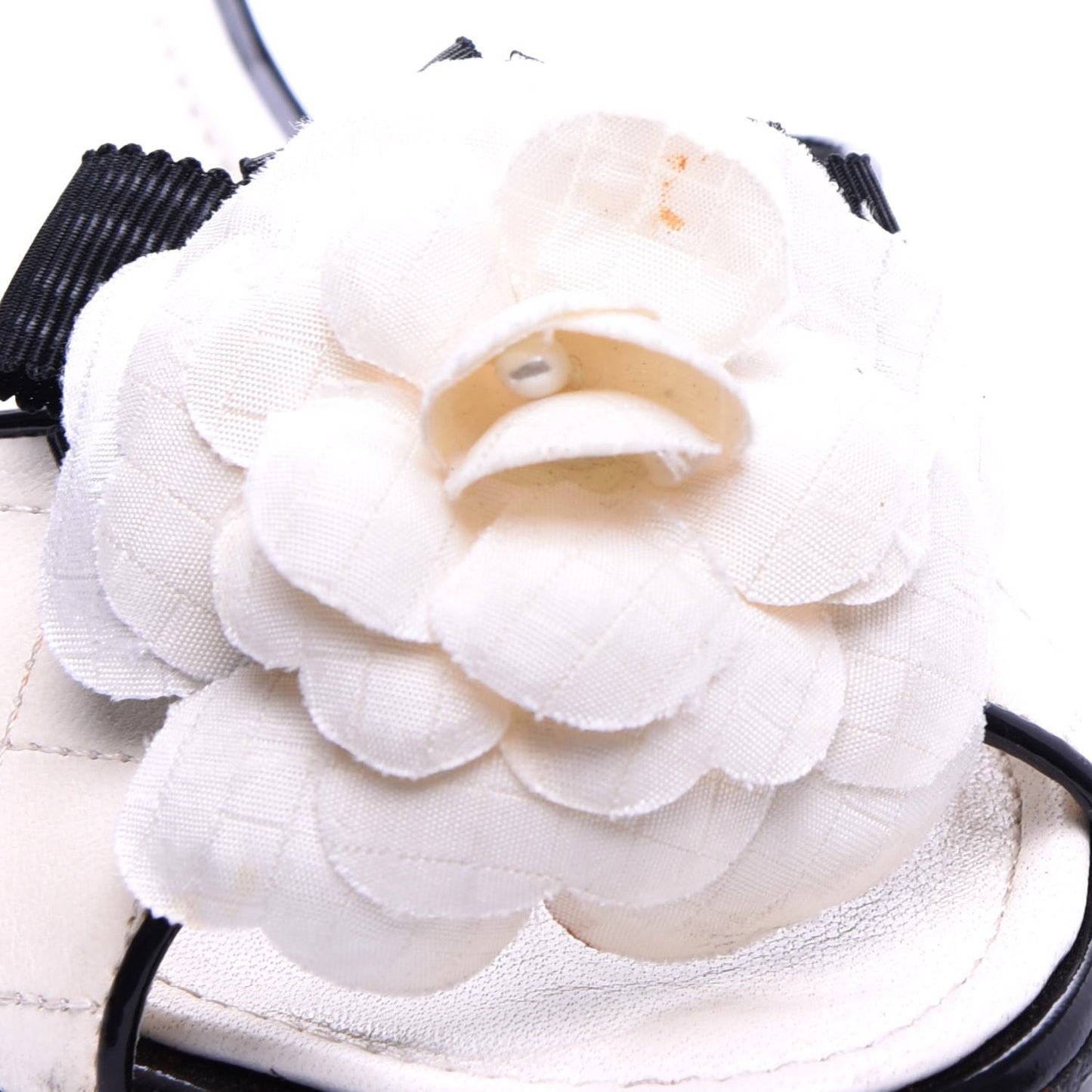 Patent Lambskin Quilted Camellia Mules 39 White