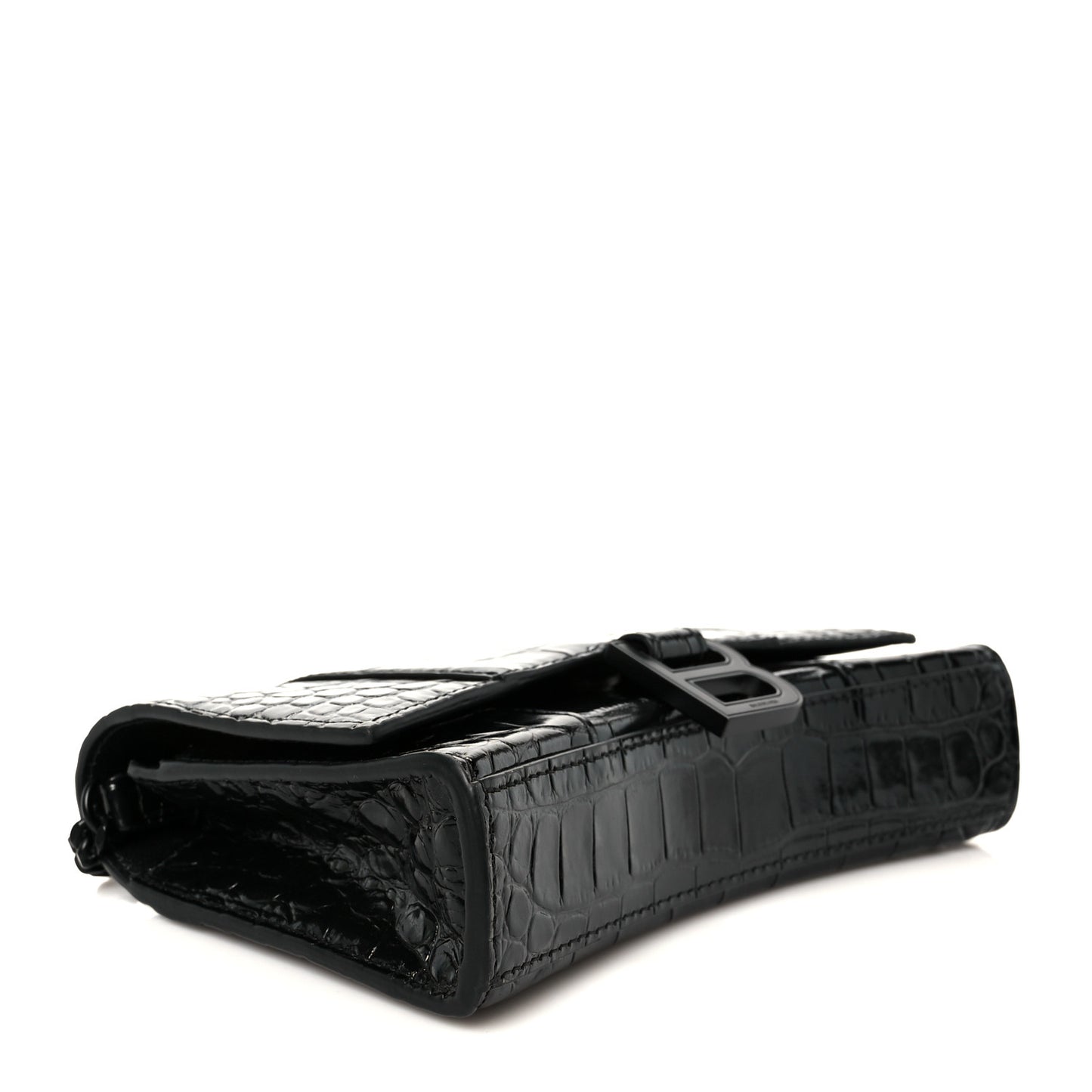 Shiny Calfskin Monochrome Crocodile Embossed Hourglass Chain Bag Black