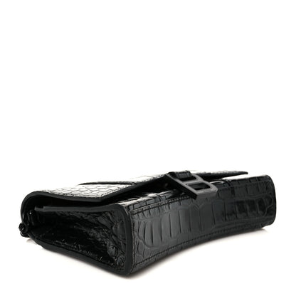Balenciaga Shiny Calfskin Monochrome Crocodile Embossed Hourglass Chain Bag Black 4 of 11