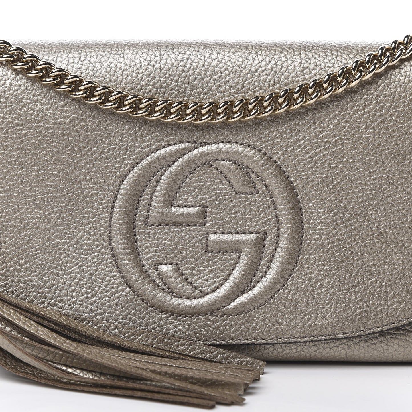 Metallic Pebbled Calfskin Medium Soho Flap Crossbody Golden Beige