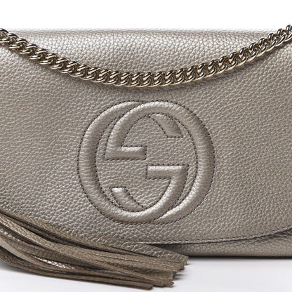 Gucci Metallic Pebbled Calfskin Medium Soho Flap Crossbody Golden Beige 8 of 11