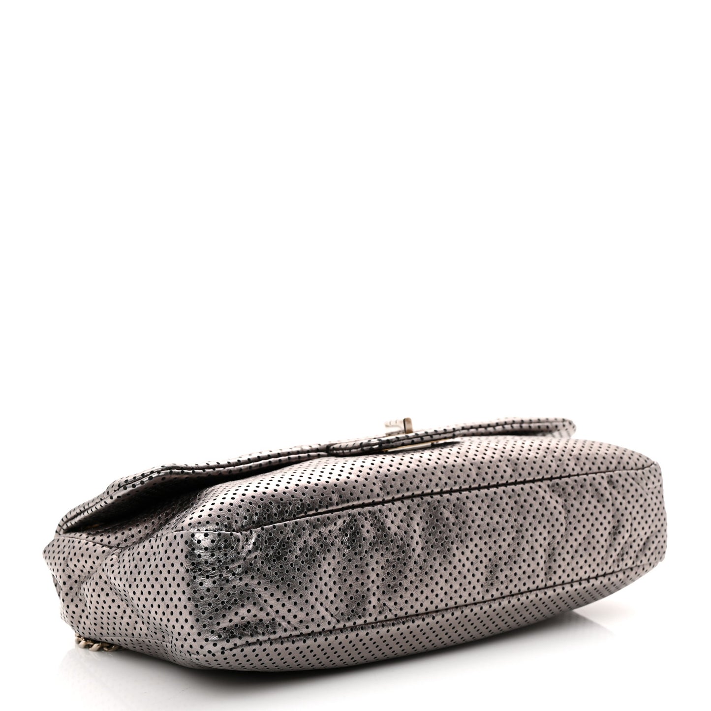 Metallic Crackled Calfskin Perforated Drill Flap Bronze