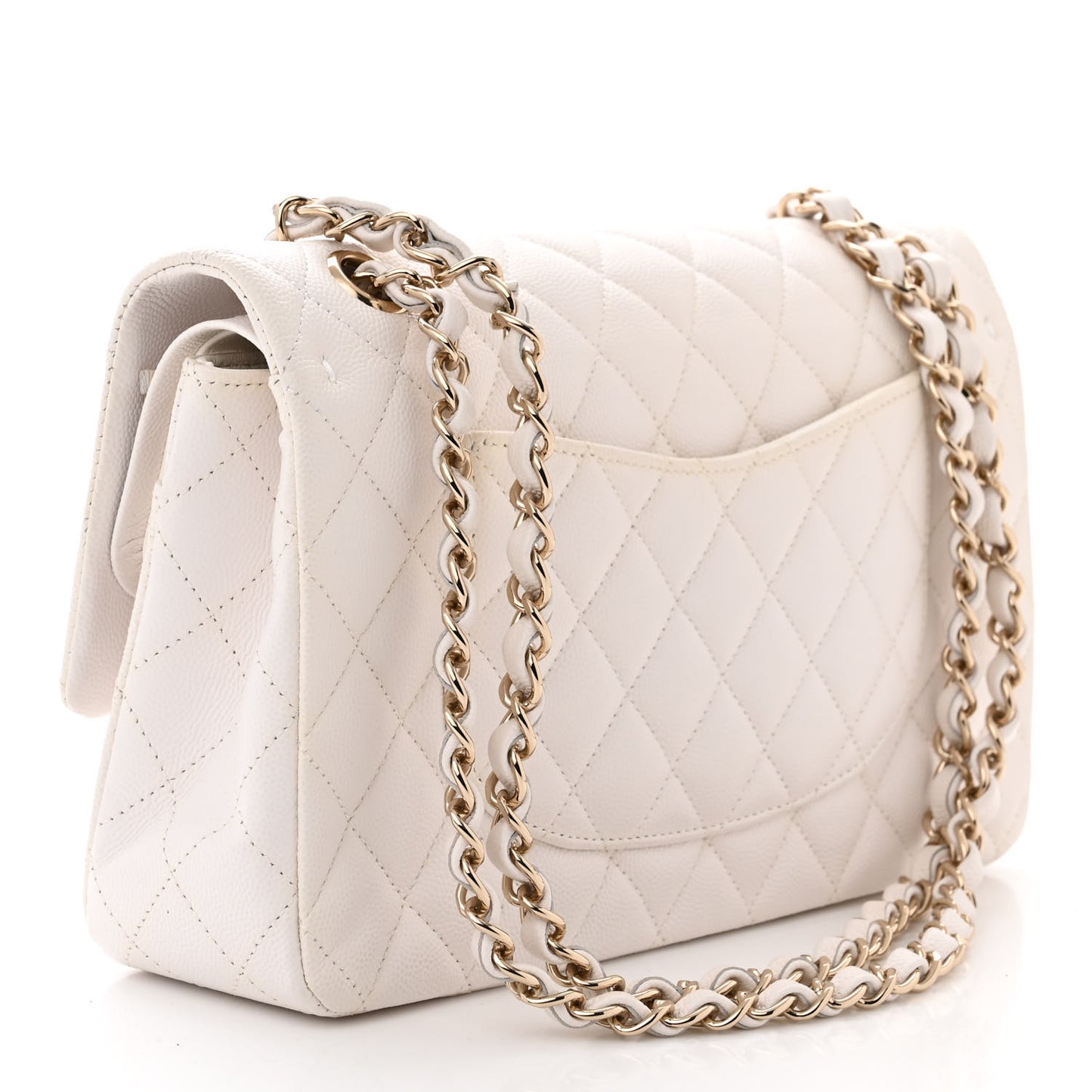 Caviar Quilted Medium Double Flap White