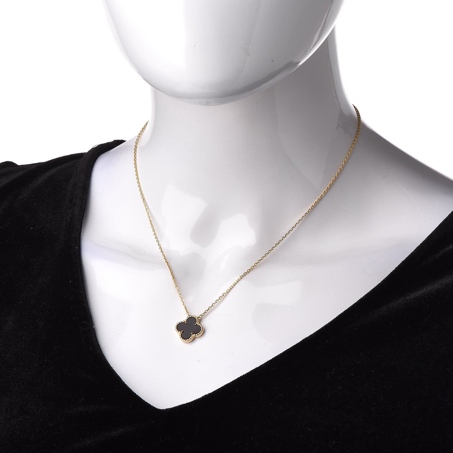Van Cleef & Arpels 18K Yellow Gold Black Onyx Vintage Alhambra Pendant Necklace 2 of 6