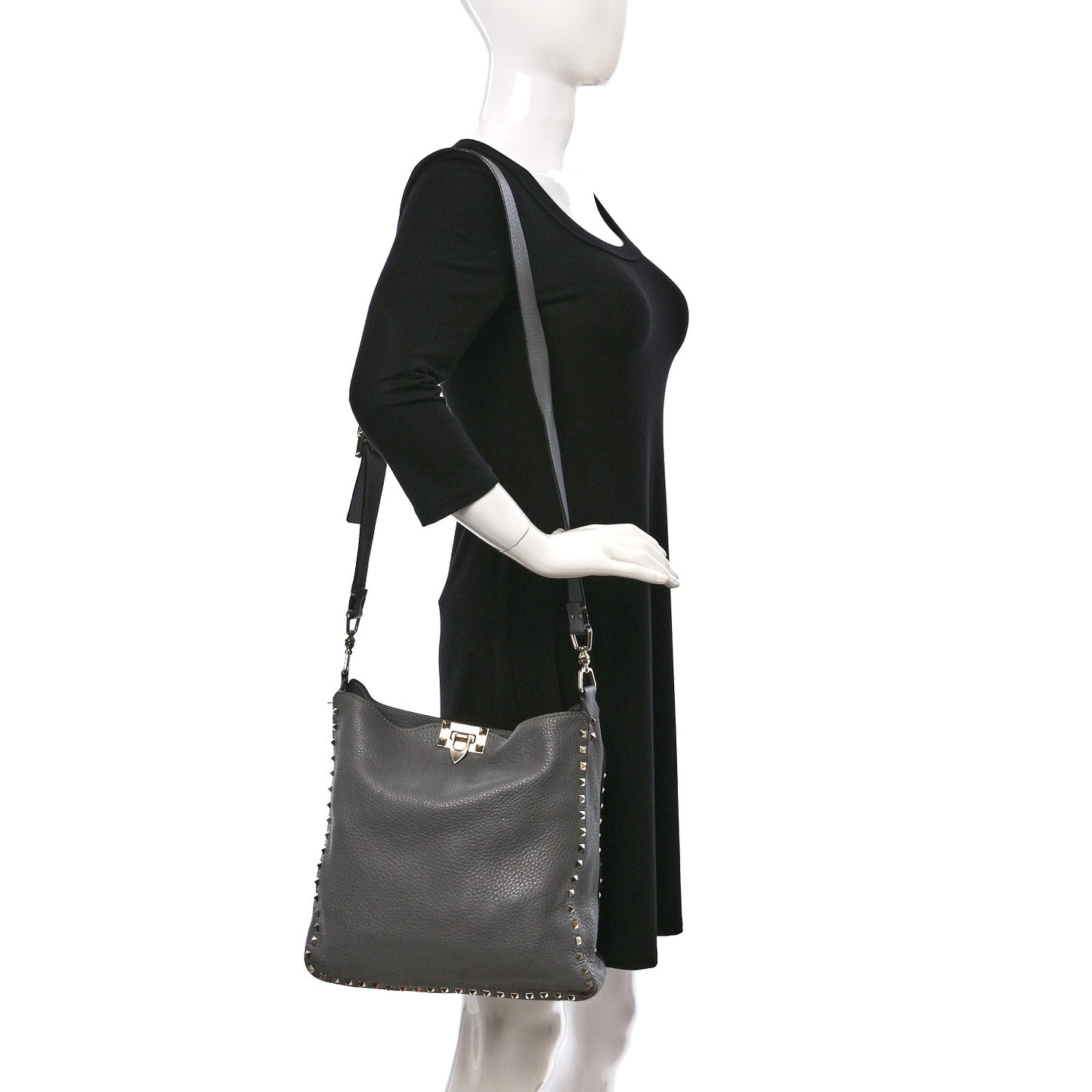 Pebbled Calfskin Small Rockstud Flip-Lock Messenger Bag Pebble