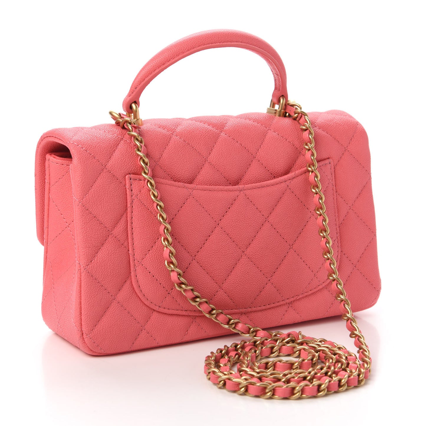 Caviar Quilted Mini Top Handle Rectangular Flap Pink