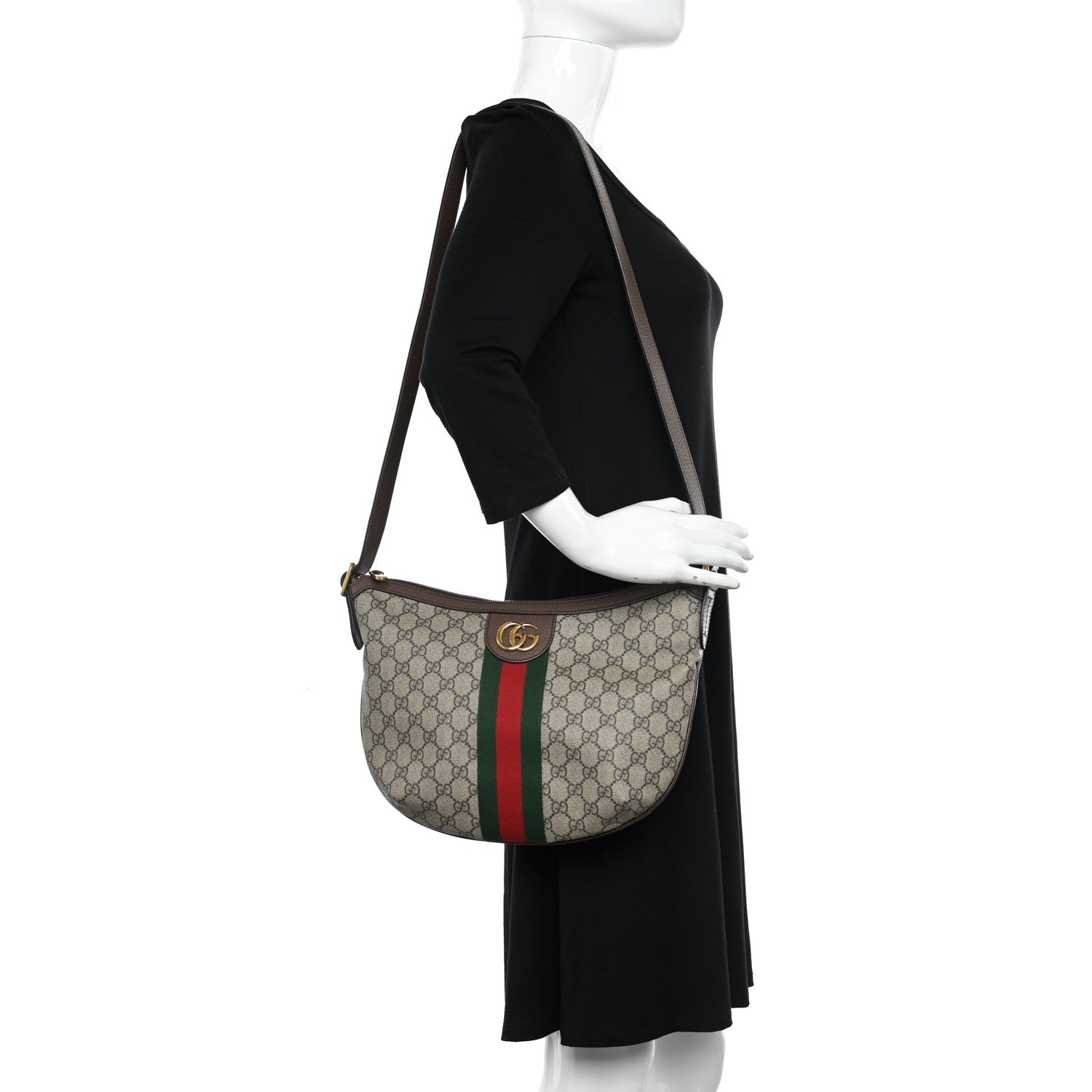 Gucci GG Supreme Monogram Web Small Ophidia Half Moon Hobo Brown 2 of 10