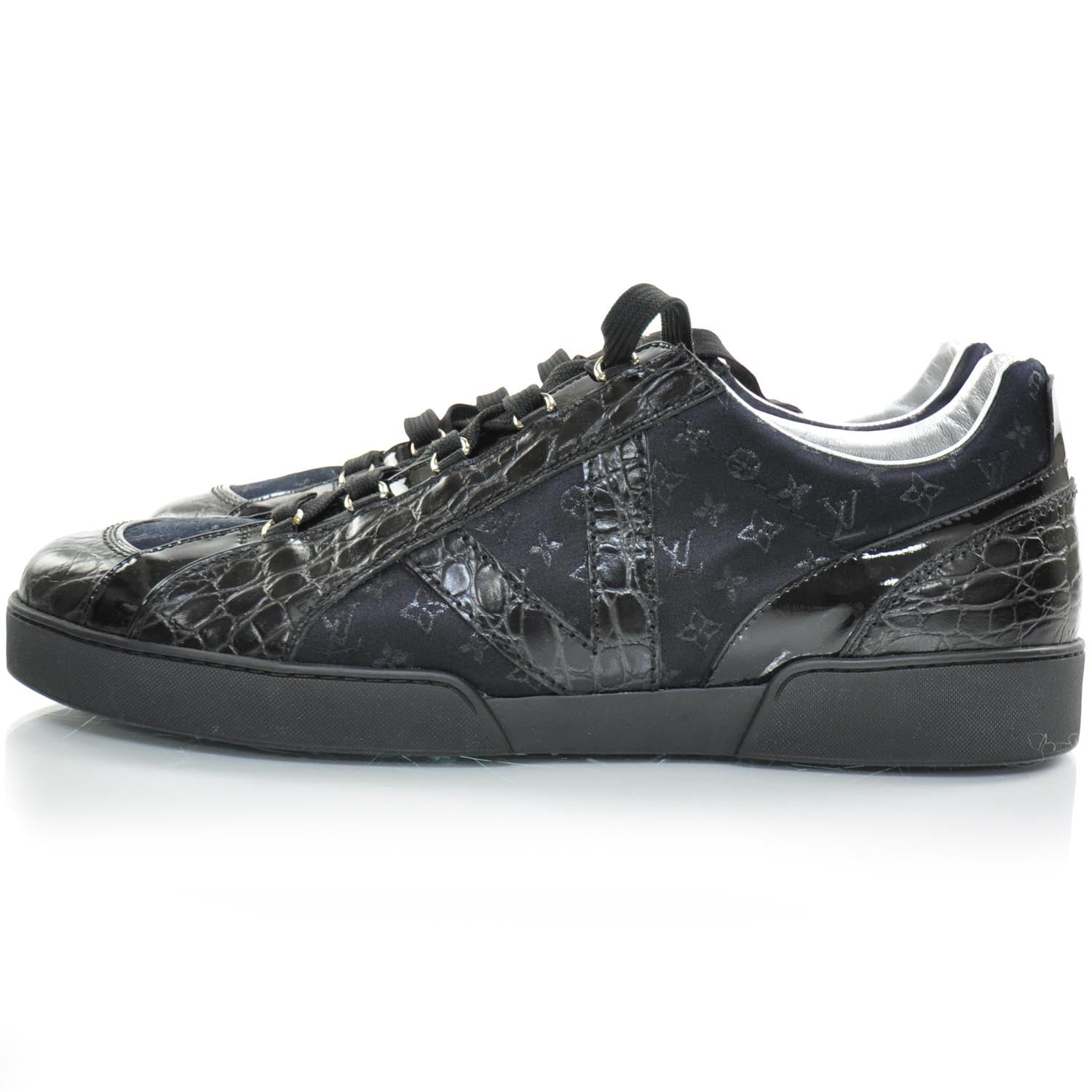 Louis Vuitton Crocodile Satin Monogram Sneakers 11.5 Black 2 of 12
