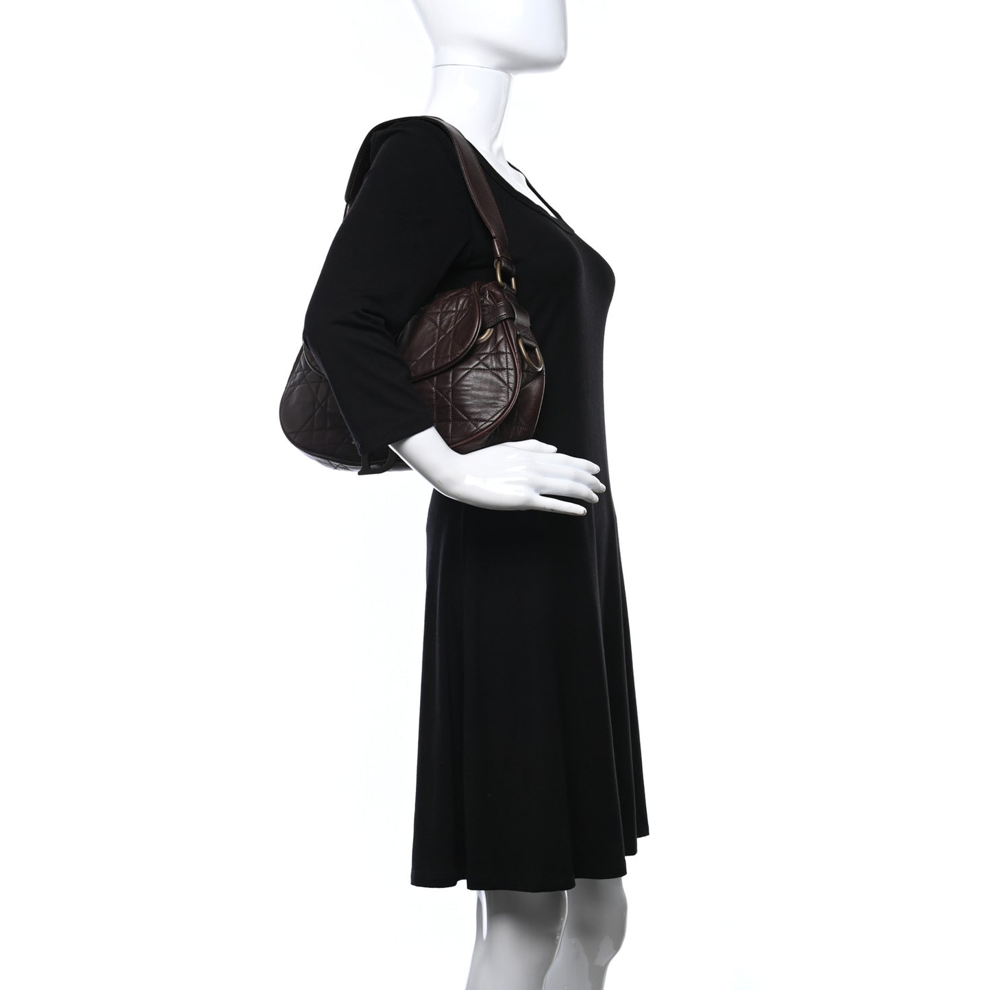 Lambskin Cannage Shoulder Bag Dark Brown