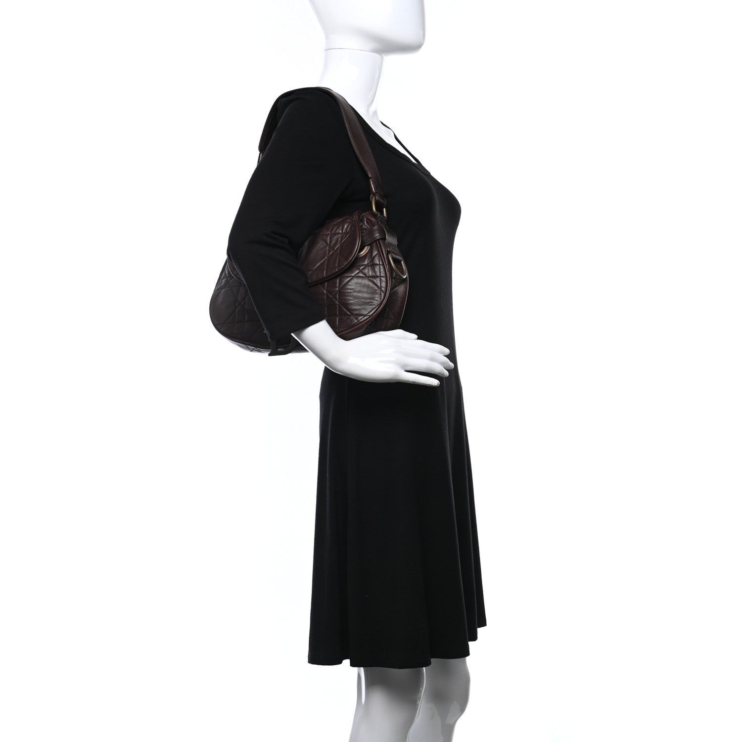 Christian Dior Lambskin Cannage Shoulder Bag Dark Brown 2 of 16