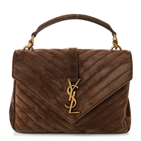 Suede Matelasse Chevron Monogram Medium College Bag Bark Brown
